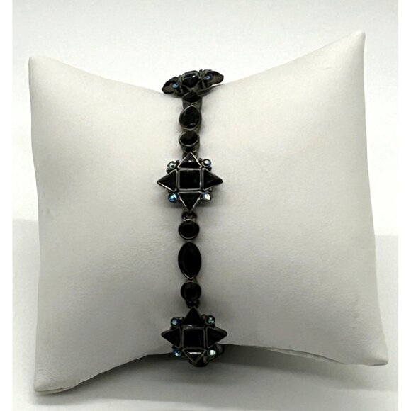 Black Glass Necklace Set Blue Aurora Borealis Crystals Earrings Bracelet Gothic - Picture 8 of 13